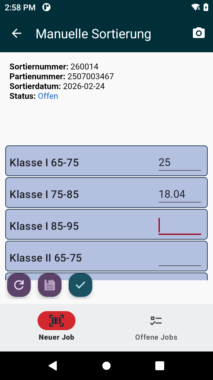 Sortierergebnisse erfassen